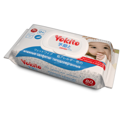 Салфетки влажные Yokito №80 без отдушки детские с пластиковым клапаном